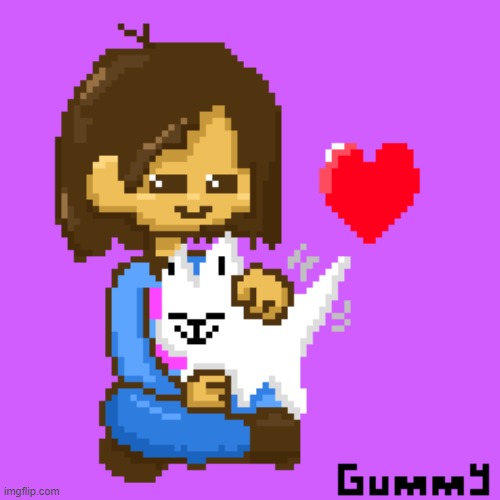 Pixel art I made of Frisk and the annoying dog <3 | image tagged in undertale,frisk,annoying dog,drawing,pixel art | made w/ Imgflip meme maker