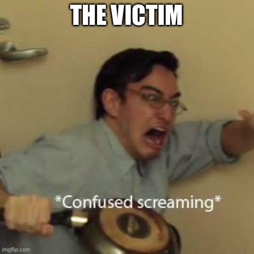 filthy frank confused scream | THE VICTIM | image tagged in filthy frank confused scream | made w/ Imgflip meme maker