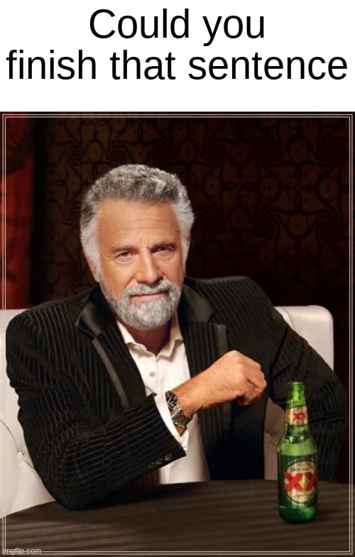 The Most Interesting Man In The World Meme | Could you finish that sentence | image tagged in memes,the most interesting man in the world | made w/ Imgflip meme maker