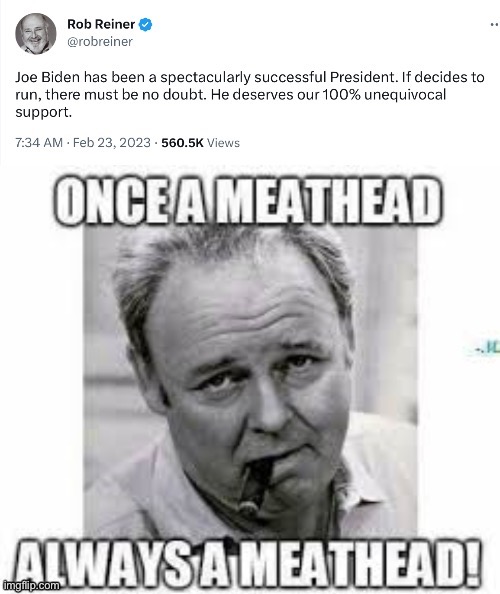 Meathead still dead from the neck up | image tagged in rob reiner,liberal logic,scumbag hollywood,hollywood liberals,memes,joe biden | made w/ Imgflip meme maker