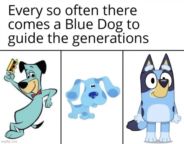 All three of them had a nice impact on their respective viewers. | image tagged in huckleberry hound,blue's clues,bluey,generations | made w/ Imgflip meme maker
