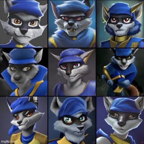 Sly cooper is wearing yellow in bottom left | image tagged in sly cooper | made w/ Imgflip meme maker