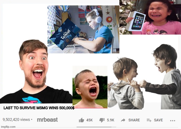 made this cuz i was bored | LAST TO SURVIVE MSMG WINS 500,000$; mrbeast | made w/ Imgflip meme maker