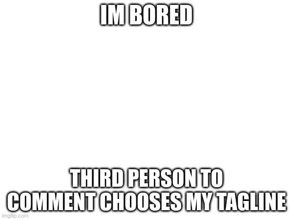 IM BORED; THIRD PERSON TO COMMENT CHOOSES MY TAGLINE | made w/ Imgflip meme maker