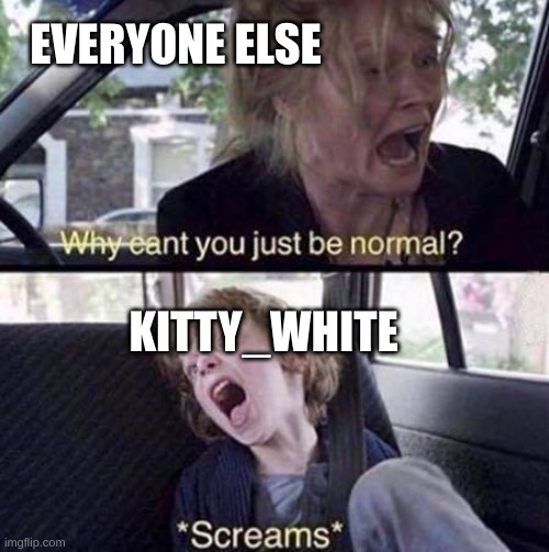 Why Can't You Just Be Normal | EVERYONE ELSE KITTY_WHITE | image tagged in why can't you just be normal | made w/ Imgflip meme maker