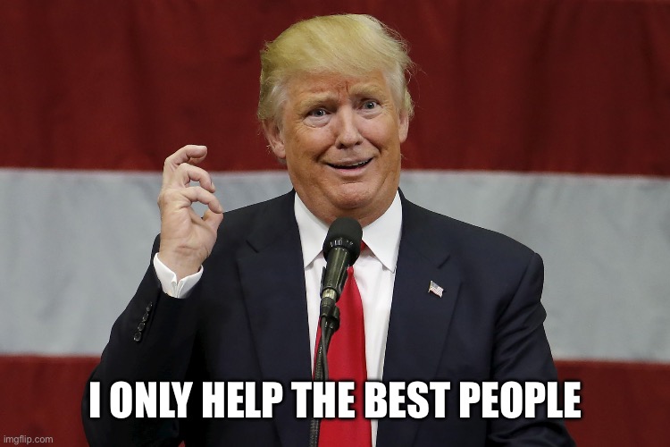 twat trumo | I ONLY HELP THE BEST PEOPLE | image tagged in twat trumo | made w/ Imgflip meme maker