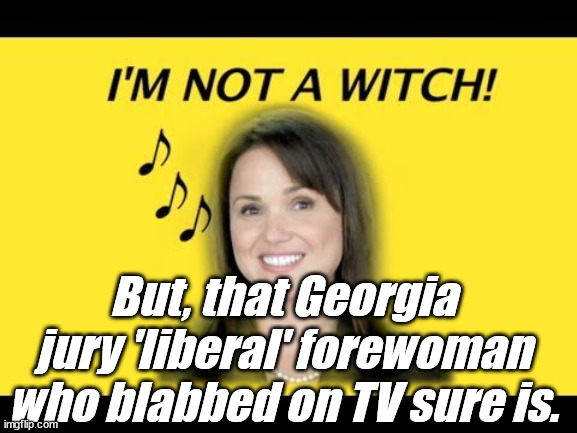 At this point, it would take some actual magic for 'liberals' to stop choosing to be self-destructively stupid. | But, that Georgia jury 'liberal' forewoman who blabbed on TV sure is. | image tagged in christine o'donnell is not a witch | made w/ Imgflip meme maker