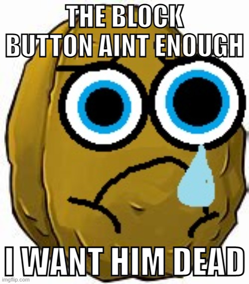 Sad Wall-nut | THE BLOCK BUTTON AINT ENOUGH; I WANT HIM DEAD | made w/ Imgflip meme maker