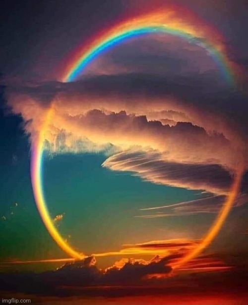 Complete Rainbow. 30,000 ft. above earth. | image tagged in rainbow,circle,clouds,earth,awesome,photography | made w/ Imgflip meme maker