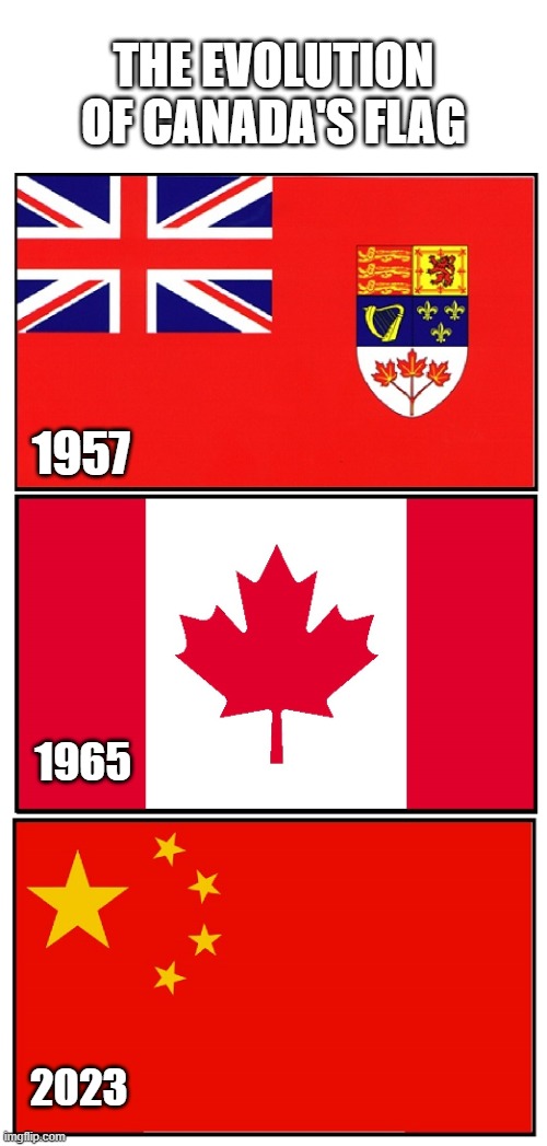 Canada | THE EVOLUTION OF CANADA'S FLAG; 1957; 1965; 2023 | image tagged in canada,meanwhile in canada,oh canada,flags | made w/ Imgflip meme maker