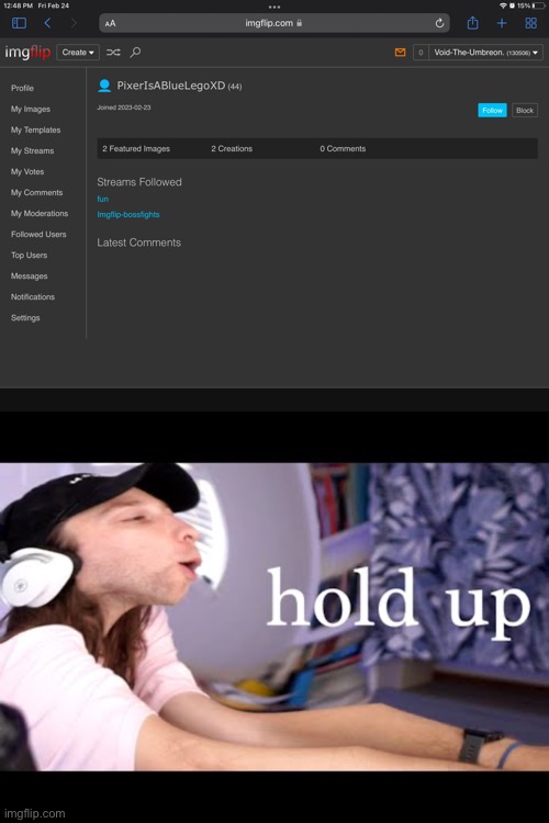 ALT ALERT: https://imgflip.com/user/PixerIsABlueLegoXD | image tagged in yub hol up | made w/ Imgflip meme maker