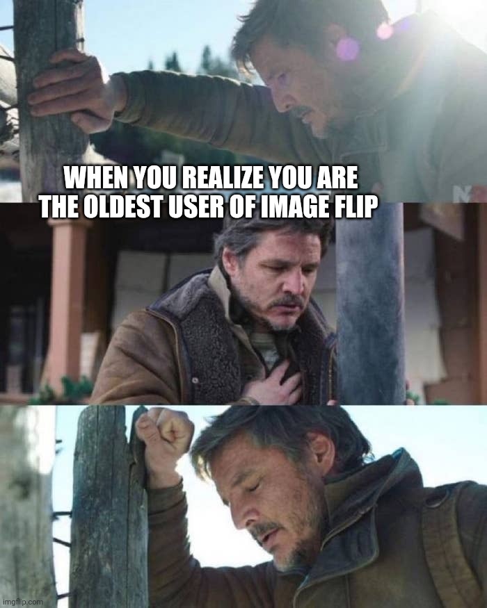 Old user | WHEN YOU REALIZE YOU ARE THE OLDEST USER OF IMAGE FLIP | image tagged in last of us joel | made w/ Imgflip meme maker