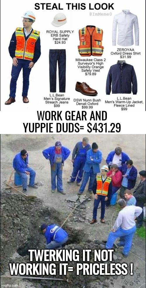 Pete Buttplug twerking not working | WORK GEAR AND YUPPIE DUDS= $431.29; TWERKING IT NOT WORKING IT= PRICELESS ! | image tagged in priority peter | made w/ Imgflip meme maker