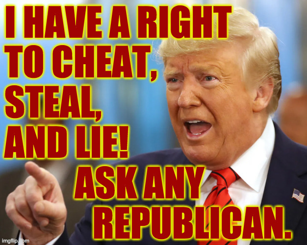 Different standards. | I HAVE A RIGHT
TO CHEAT,
STEAL,
AND LIE! ASK ANY    
           REPUBLICAN. | image tagged in trump explains,memes,dark side | made w/ Imgflip meme maker