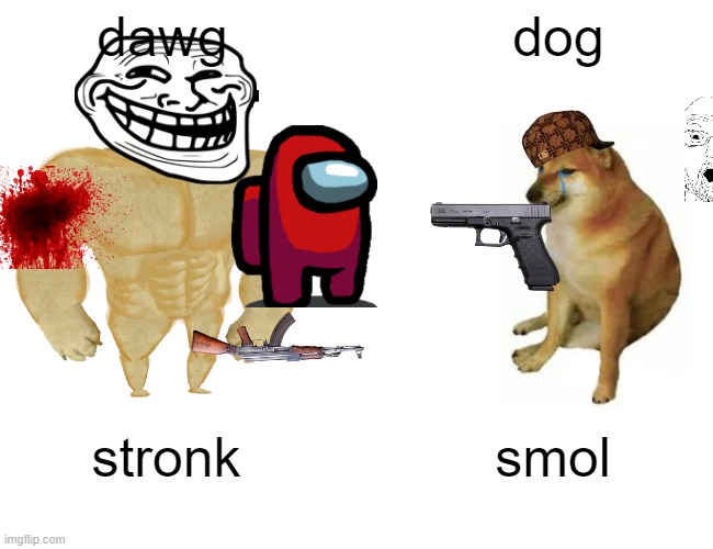 troll | dawg; dog; stronk; smol | image tagged in memes,buff doge vs cheems | made w/ Imgflip meme maker