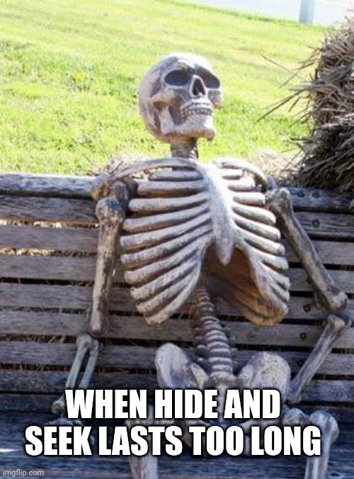 Waiting Skeleton Meme | WHEN HIDE AND SEEK LASTS TOO LONG | image tagged in memes,waiting skeleton | made w/ Imgflip meme maker