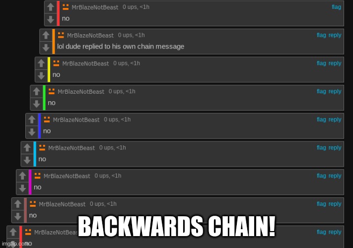 BACKWARDS CHAIN! | image tagged in meme chain,uno reverse card | made w/ Imgflip meme maker