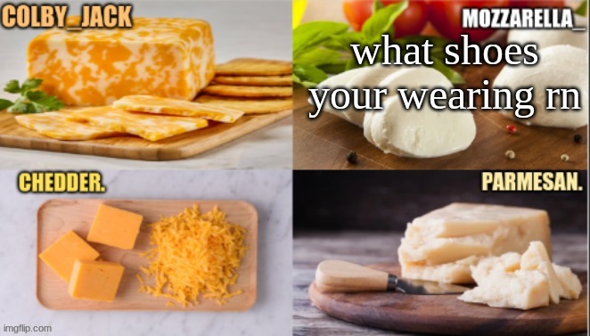 cheese | what shoes your wearing rn | image tagged in cheese | made w/ Imgflip meme maker