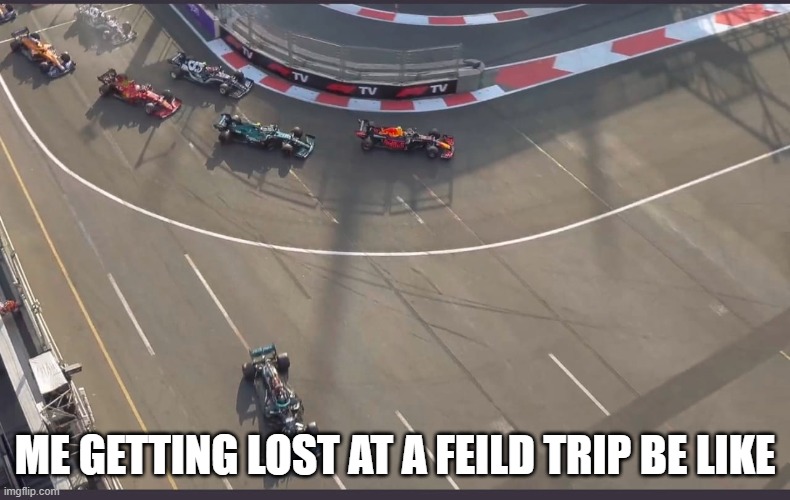 Lewis Hamilton going wide | ME GETTING LOST AT A FEILD TRIP BE LIKE | image tagged in lewis hamilton going wide | made w/ Imgflip meme maker