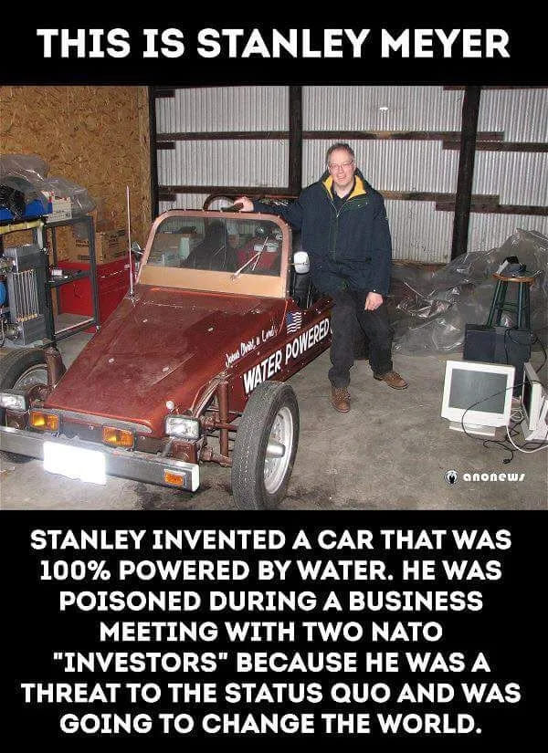 The mysterious death of Stanley Meyer & his water powered car Blank Meme Template