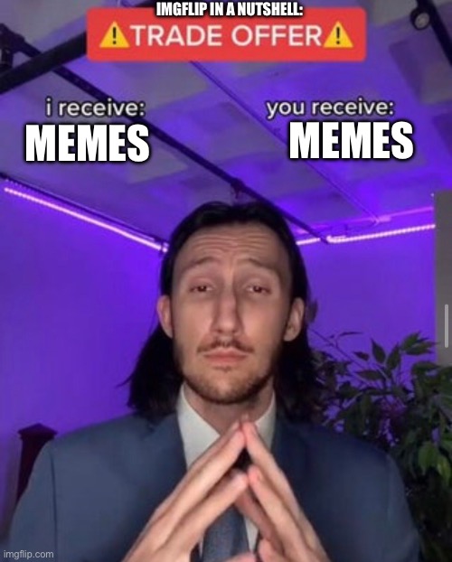i receive you receive | MEMES MEMES IMGFLIP IN A NUTSHELL: | image tagged in i receive you receive | made w/ Imgflip meme maker