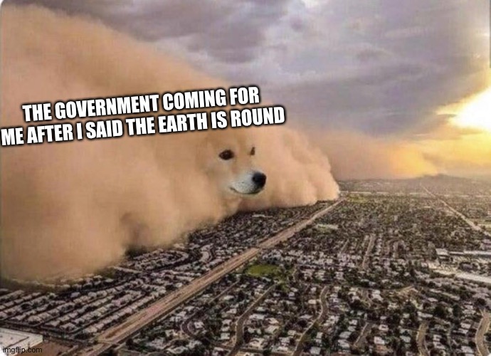 You probably won’t see me until I “get rid of them” | THE GOVERNMENT COMING FOR ME AFTER I SAID THE EARTH IS ROUND | image tagged in doge cloud | made w/ Imgflip meme maker