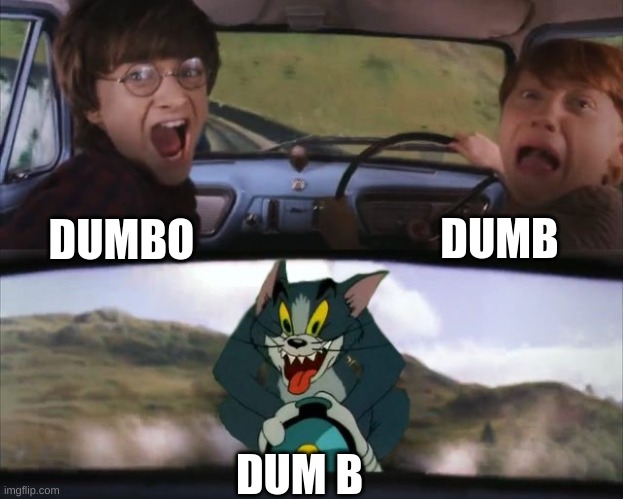 Tom chasing Harry and Ron Weasly | DUMBO DUMB DUM B | image tagged in tom chasing harry and ron weasly | made w/ Imgflip meme maker