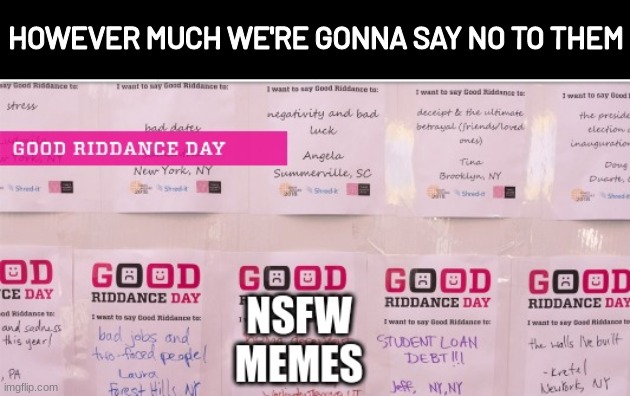 No to NSFW memes | HOWEVER MUCH WE'RE GONNA SAY NO TO THEM | image tagged in memes,funny | made w/ Imgflip meme maker