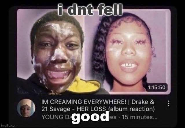 cream | i dnt fell; good | image tagged in cream | made w/ Imgflip meme maker