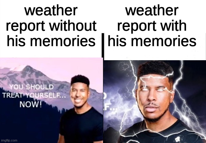 LowTierGod Becomes Angry | weather report without his memories; weather report with his memories | image tagged in jojo's bizarre adventure | made w/ Imgflip meme maker
