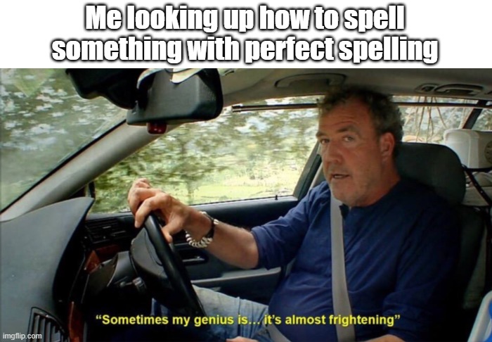 . | Me looking up how to spell something with perfect spelling | image tagged in sometimes my genius is it's almost frightening,memes,funny | made w/ Imgflip meme maker