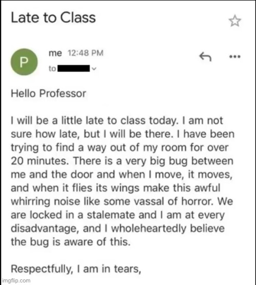 Dear Professor… | image tagged in memes,funny memes,class,late,gmail | made w/ Imgflip meme maker