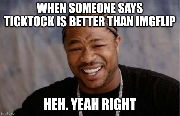 Yo Dawg Heard You | WHEN SOMEONE SAYS TICKTOCK IS BETTER THAN IMGFLIP; HEH. YEAH RIGHT | image tagged in memes,yo dawg heard you | made w/ Imgflip meme maker