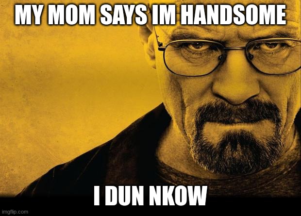 Breaking bad | MY MOM SAYS IM HANDSOME; I DUN NKOW | image tagged in breaking bad | made w/ Imgflip meme maker