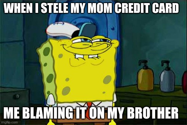 Don't You Squidward | WHEN I STELE MY MOM CREDIT CARD; ME BLAMING IT ON MY BROTHER | image tagged in memes,don't you squidward | made w/ Imgflip meme maker