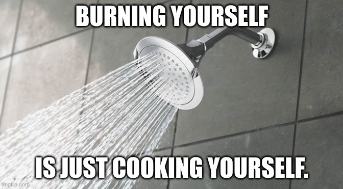 Shower Thoughts | BURNING YOURSELF; IS JUST COOKING YOURSELF. | image tagged in shower thoughts,burn | made w/ Imgflip meme maker