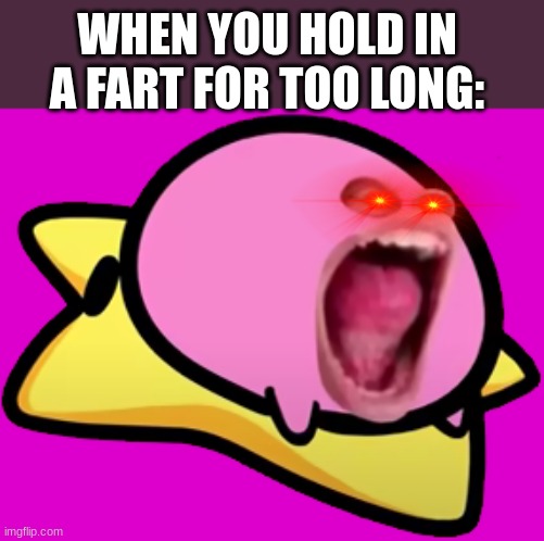 honestly, bro | WHEN YOU HOLD IN A FART FOR TOO LONG: | image tagged in cursed kirby | made w/ Imgflip meme maker
