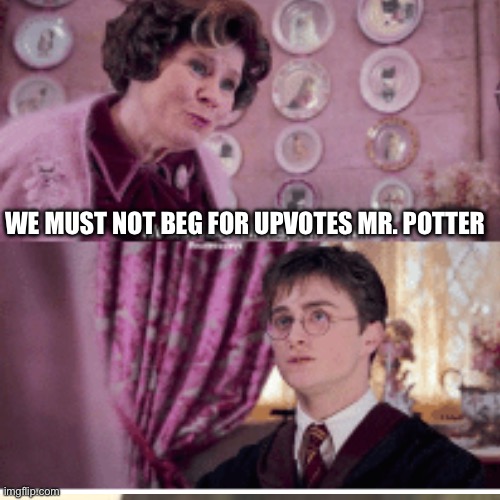 If you beg for upvotes! | WE MUST NOT BEG FOR UPVOTES MR. POTTER | image tagged in fun | made w/ Imgflip meme maker