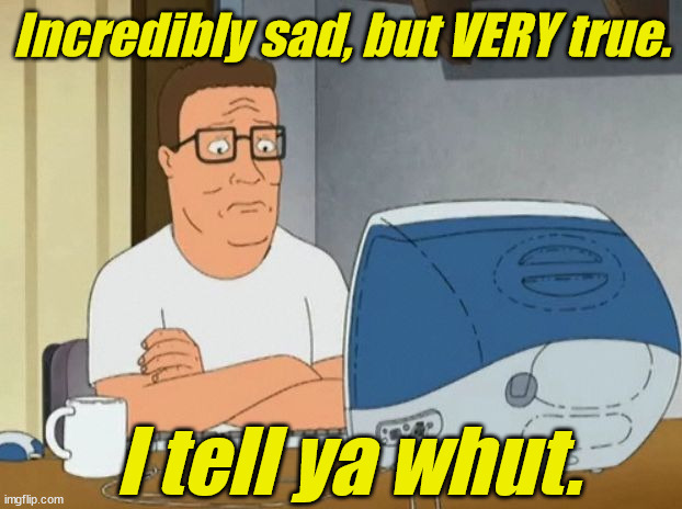 hank hill computer | Incredibly sad, but VERY true. I tell ya whut. | image tagged in hank hill computer | made w/ Imgflip meme maker