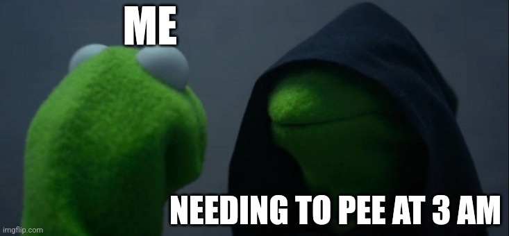 Evil Kermit | ME; NEEDING TO PEE AT 3 AM | image tagged in memes,evil kermit | made w/ Imgflip meme maker