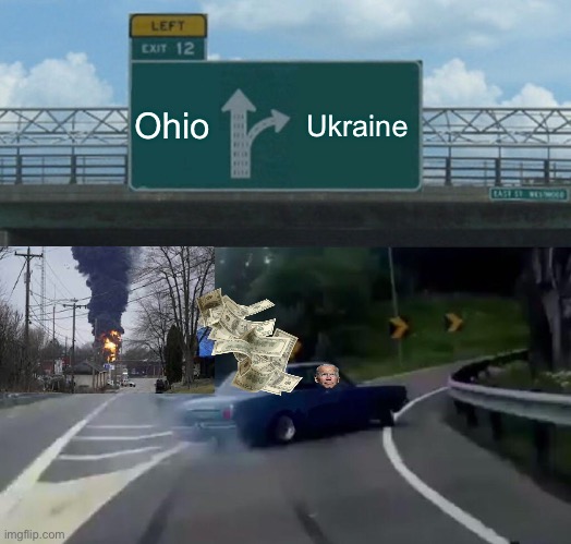 Left Exit 12 Off Ramp | Ohio; Ukraine | image tagged in memes,left exit 12 off ramp,trump,joe biden | made w/ Imgflip meme maker