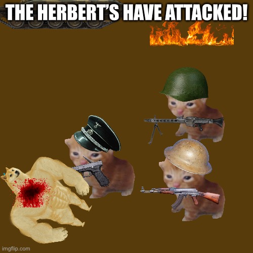 Cat attack | THE HERBERT’S HAVE ATTACKED! | image tagged in cats with guns | made w/ Imgflip meme maker