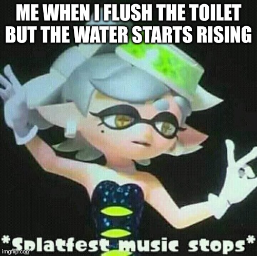 Splatfest music stops | ME WHEN I FLUSH THE TOILET BUT THE WATER STARTS RISING | image tagged in splatfest music stops | made w/ Imgflip meme maker