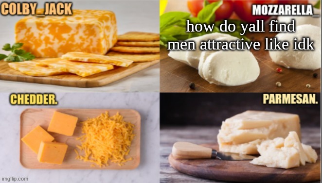 for my women out ther | how do yall find men attractive like idk | image tagged in cheese | made w/ Imgflip meme maker