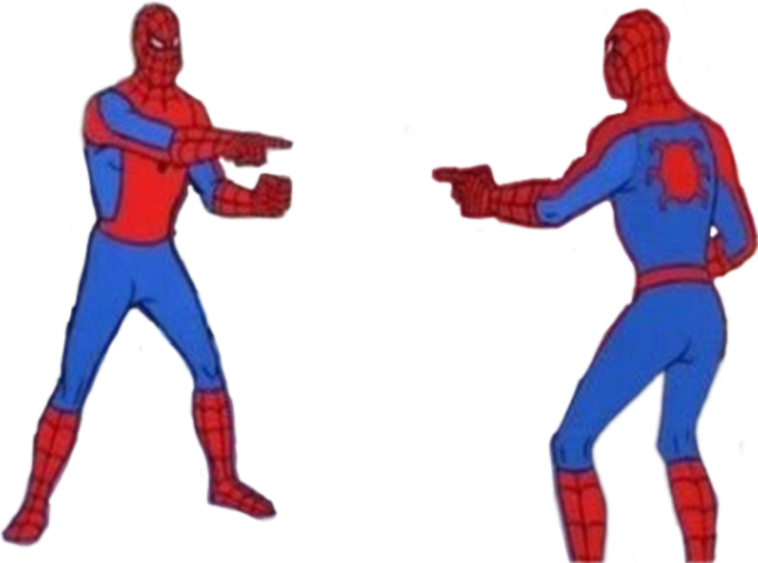 Spiderman pointing at spiderman transparent Blank Meme Template