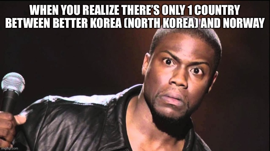 Why am i running out of title ideas??? | WHEN YOU REALIZE THERE’S ONLY 1 COUNTRY BETWEEN BETTER KOREA (NORTH KOREA) AND NORWAY | image tagged in wait what,jografee,geography | made w/ Imgflip meme maker