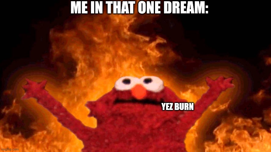 Only if it was real | ME IN THAT ONE DREAM:; YEZ BURN | image tagged in elmo fire | made w/ Imgflip meme maker