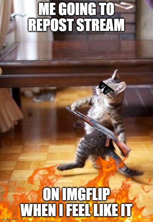 Cool Cat Stroll Meme | ME GOING TO REPOST STREAM ON IMGFLIP WHEN I FEEL LIKE IT | image tagged in memes,cool cat stroll | made w/ Imgflip meme maker
