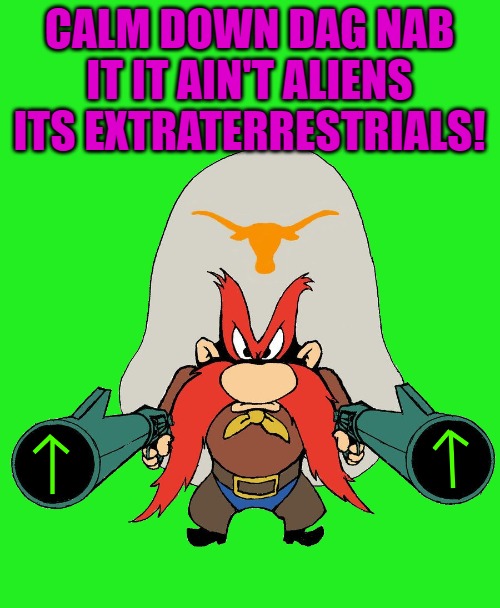 CALM DOWN DAG NAB IT IT AIN'T ALIENS ITS EXTRATERRESTRIALS! | image tagged in sam | made w/ Imgflip meme maker