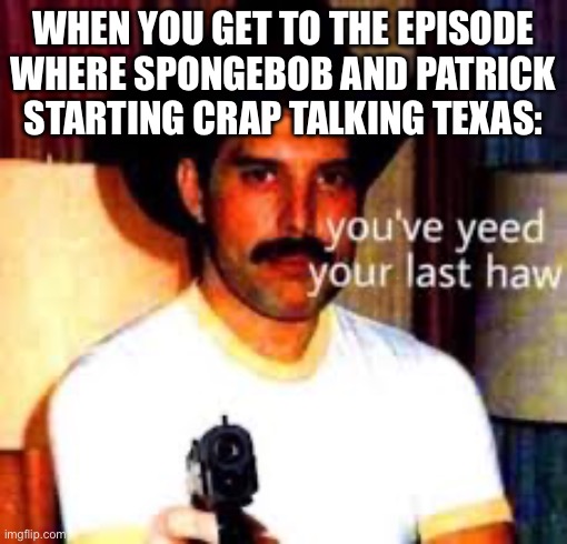 Yeehaw | WHEN YOU GET TO THE EPISODE WHERE SPONGEBOB AND PATRICK STARTING CRAP TALKING TEXAS: | image tagged in texas | made w/ Imgflip meme maker